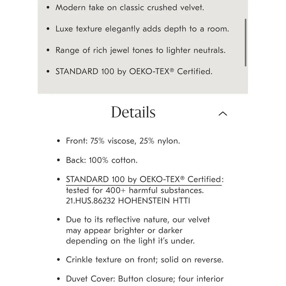 West Elm Velvet Duvet‎ Cover King/Cal King Silver Gray 92x108